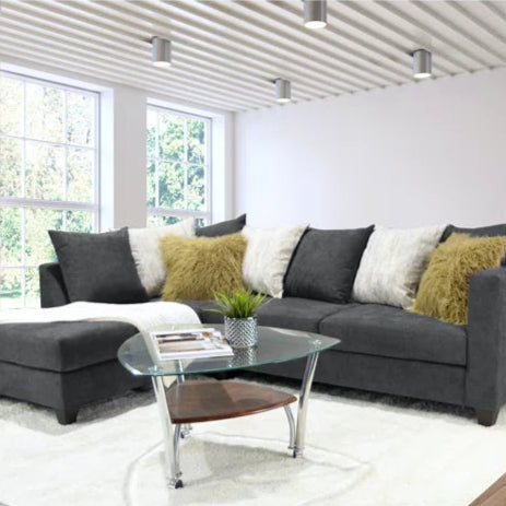L-Shape Sectional Sofa: Upholstered Corner Chaise Sectional with Reversible Seat Cushions(Charcoal/Yellow Polyester Blend)