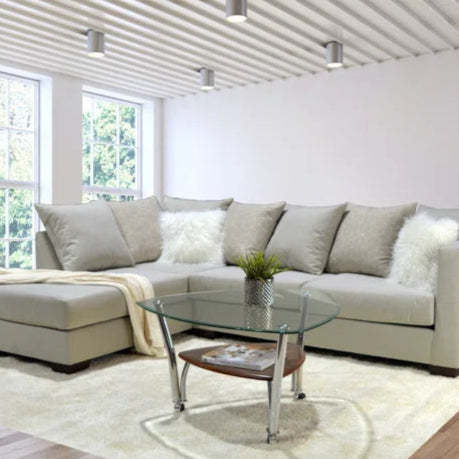 L-Shape Sectional Sofa: Upholstered Corner Chaise Sectional with Reversible Seat Cushions(Gray/White Polyester Blend)