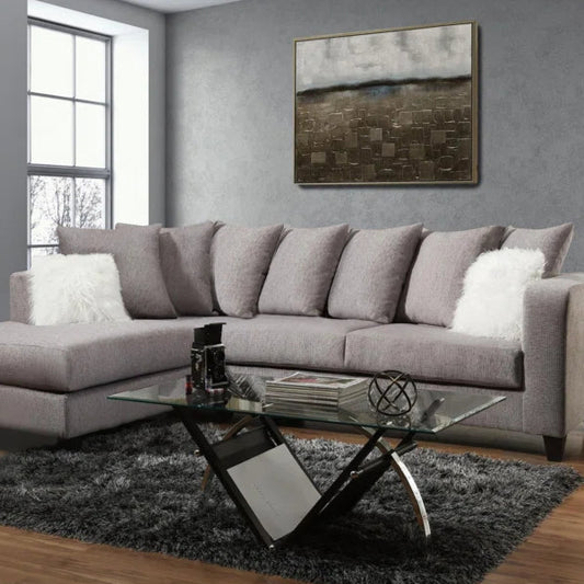 L-Shape Sectional Sofa: Upholstered Corner Chaise Sectional with Reversible Seat Cushions(Light Gray/White Polyester Blend)