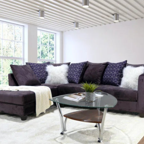 L-Shape Sectional Sofa: Upholstered Corner Chaise Sectional with Reversible Seat Cushions(Purple/Geometric Polyester Blend)