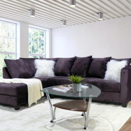 L-Shape Sectional Sofa: Upholstered Corner Chaise Sectional with Reversible Seat Cushions(Purple/White Polyester Blend)