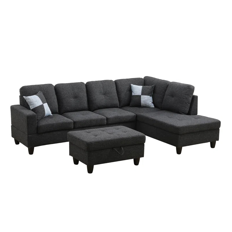 L-Shape Sectional Sofa: 103.5" Upholstered L-Shape Sectional(Black)