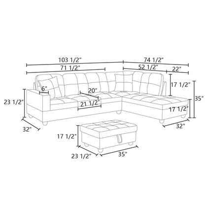 L-Shape Sectional Sofa: 103.5" Upholstered L-Shape Sectional(Black)