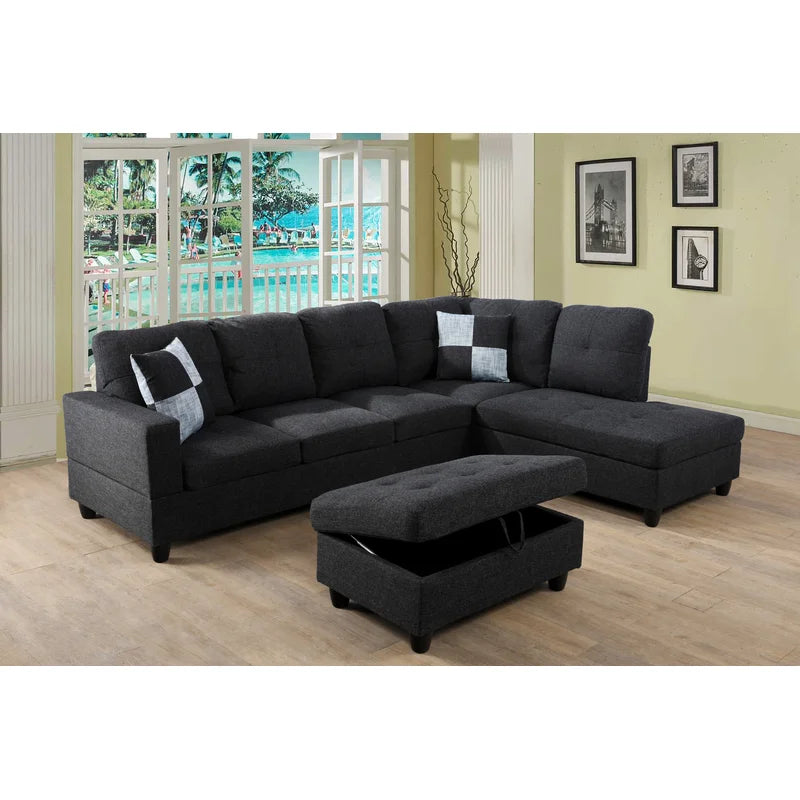 L-Shape Sectional Sofa: 103.5" Upholstered L-Shape Sectional(Black)