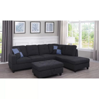 L-Shape Sectional Sofa: 103.5" Upholstered L-Shape Sectional(Black)