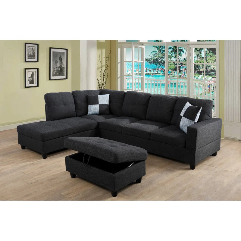 L-Shape Sectional Sofa: 103.5" Upholstered L-Shape Sectional(Black)