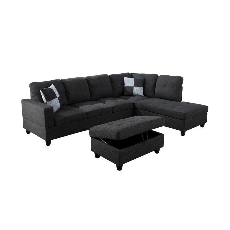 L-Shape Sectional Sofa: 103.5" Upholstered L-Shape Sectional(Black)