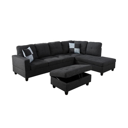L-Shape Sectional Sofa: 103.5" Upholstered L-Shape Sectional(Black)
