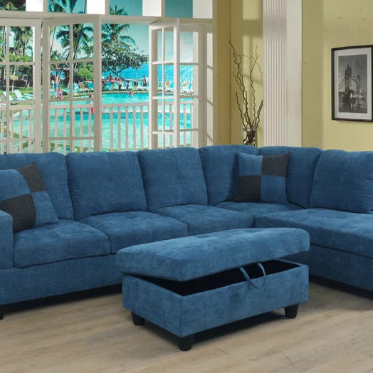 L-Shape Sofa: 103.5" Upholstered L-Shape Sectional(Blue)