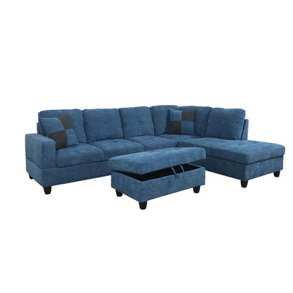 L-Shape Sofa: 103.5" Upholstered L-Shape Sectional(Blue)