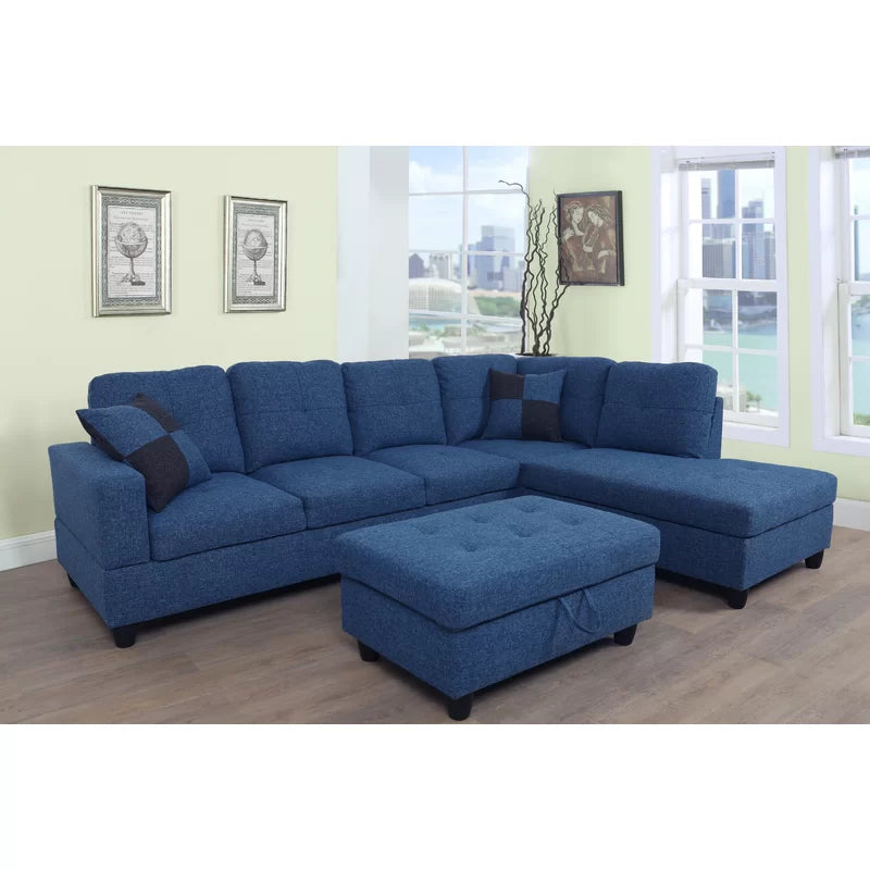 L-Shape Sofa: 103.5" Upholstered L-Shape Sectional(Blue)