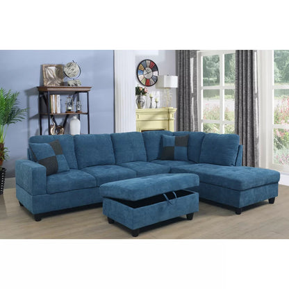 L-Shape Sofa: 103.5" Upholstered L-Shape Sectional(Blue)