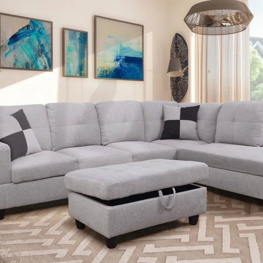 L-Shape Sectional Sofa: 103.5" Upholstered L-Shape Sectional(Gray)