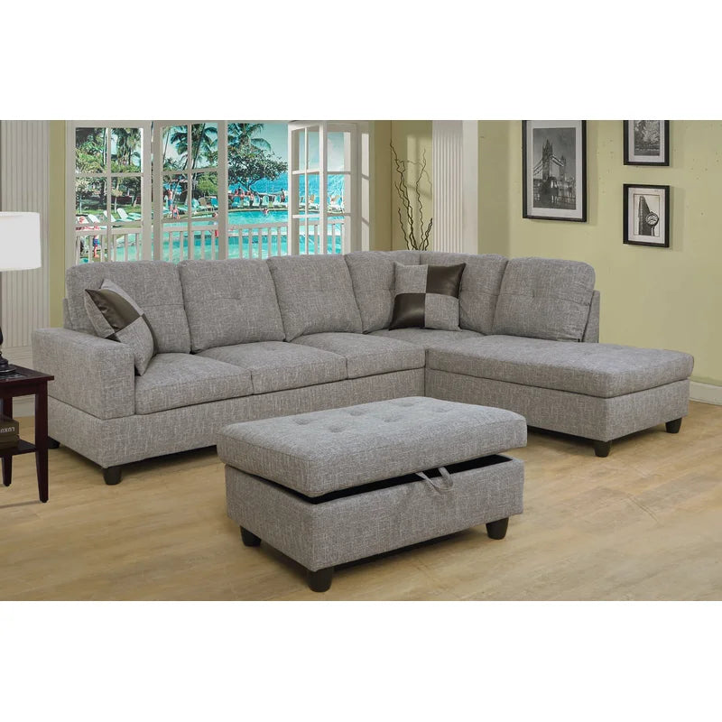 L-Shape Sectional Sofa: 103.5" Upholstered L-Shape Sectional(Gray)