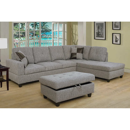 L-Shape Sectional Sofa: 103.5" Upholstered L-Shape Sectional(Gray)