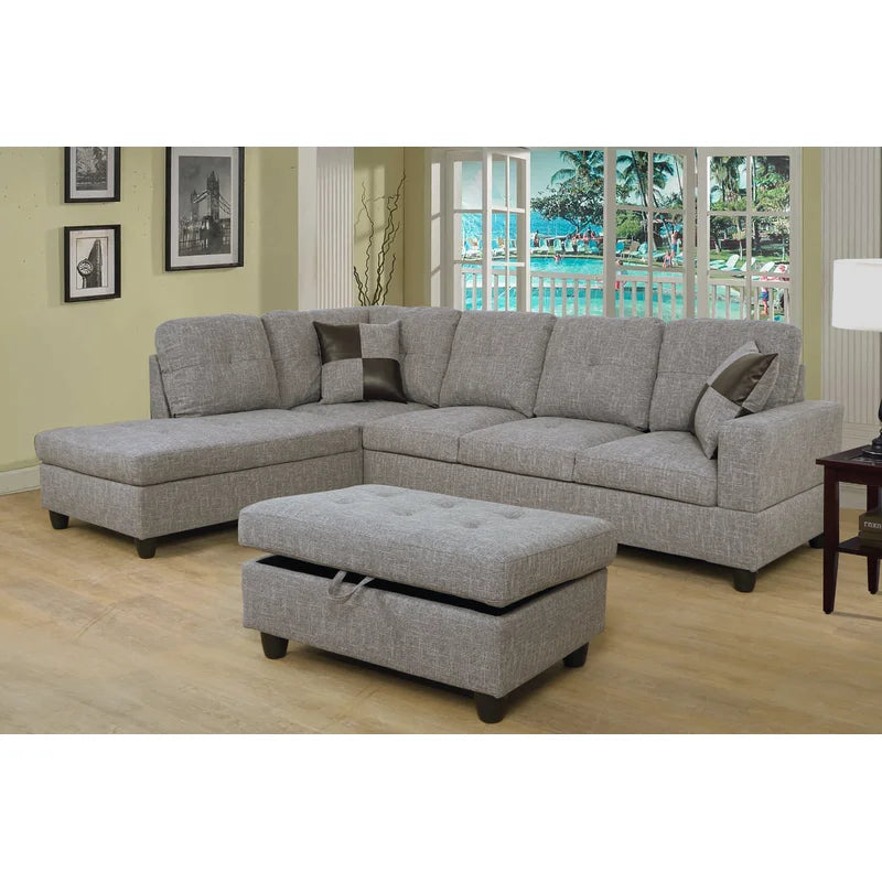 L-Shape Sectional Sofa: 103.5" Upholstered L-Shape Sectional(Gray)