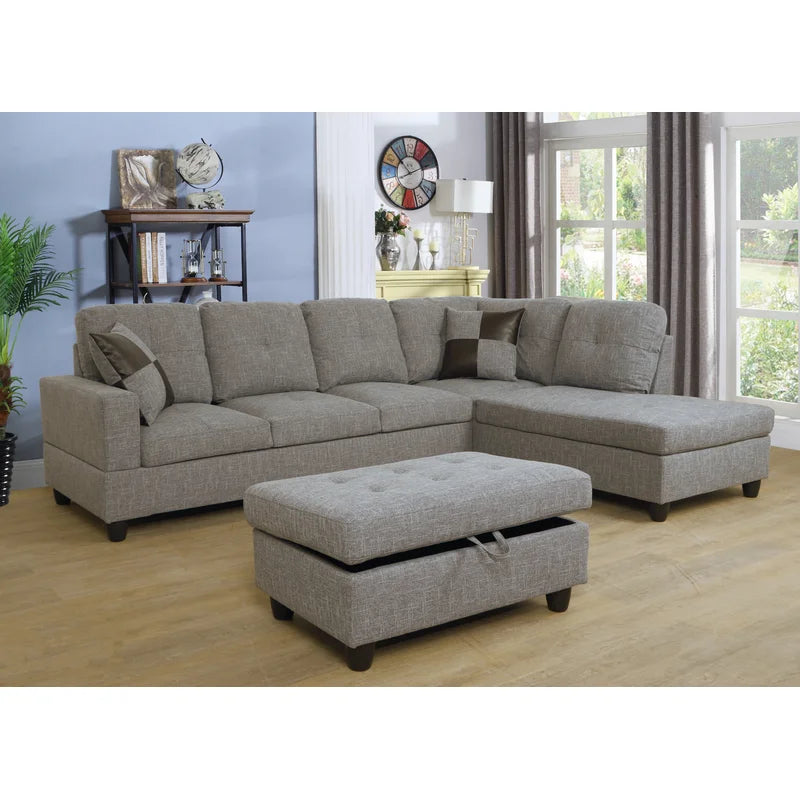L-Shape Sectional Sofa: 103.5" Upholstered L-Shape Sectional(Gray)