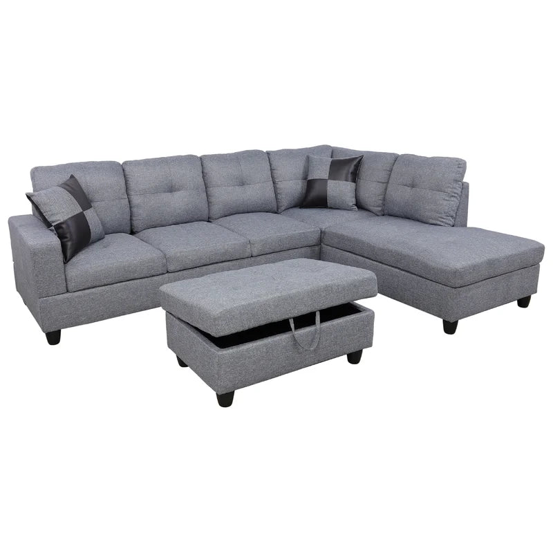 L-Shape Sectional Sofa: 103.5" Upholstered L-Shape Sectional(Gray)