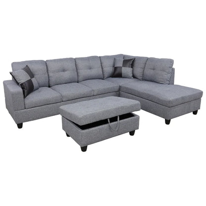 L-Shape Sectional Sofa: 103.5" Upholstered L-Shape Sectional(Gray)