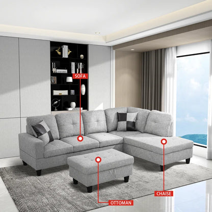 L-Shape Sectional Sofa: 103.5" Upholstered L-Shape Sectional(Gray)