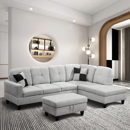 L-Shape Sectional Sofa: 103.5" Upholstered L-Shape Sectional(Off White)