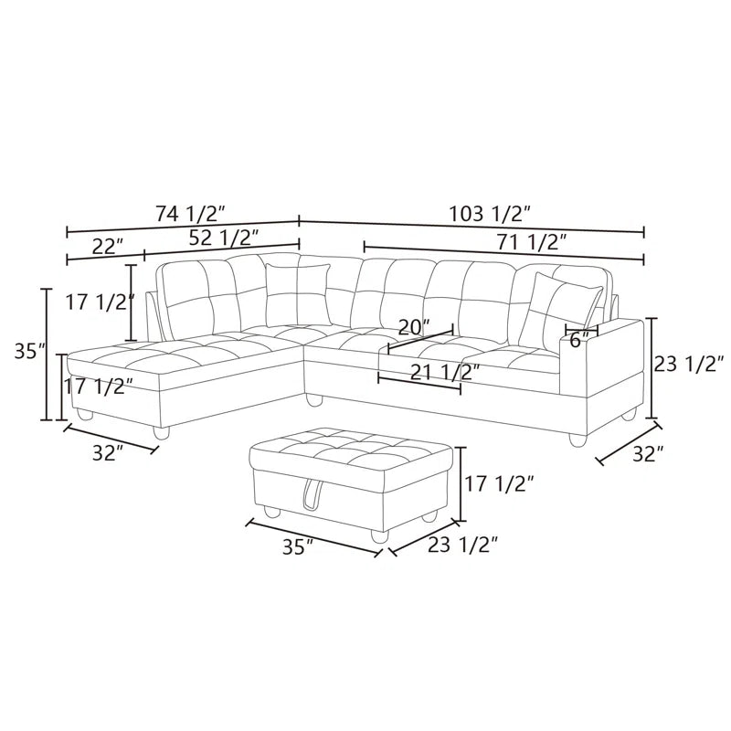 L-Shape Sofa: 103.5" Upholstered L-Shape Sectional(Blue)