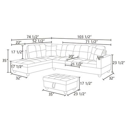 L-Shape Sofa: 103.5" Upholstered L-Shape Sectional(Blue)