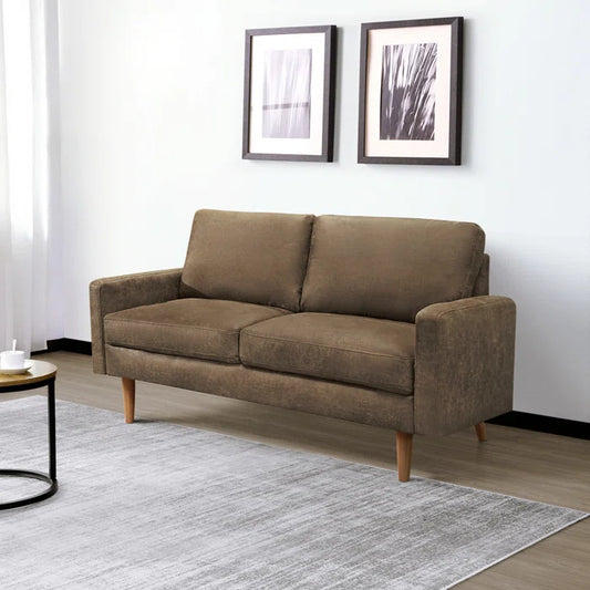 THE CASA ORO® 58'' Upholstered Loveseat Office Modern Style Solid Wood Frame(Dark Brown)