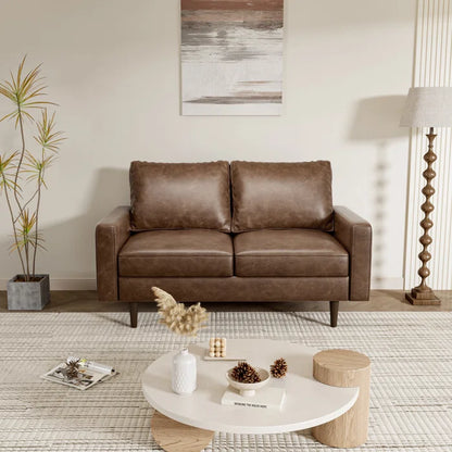THE CASA ORO® 58'' Upholstered Loveseat Office Modern Style Solid Wood Frame(Dark Brown)