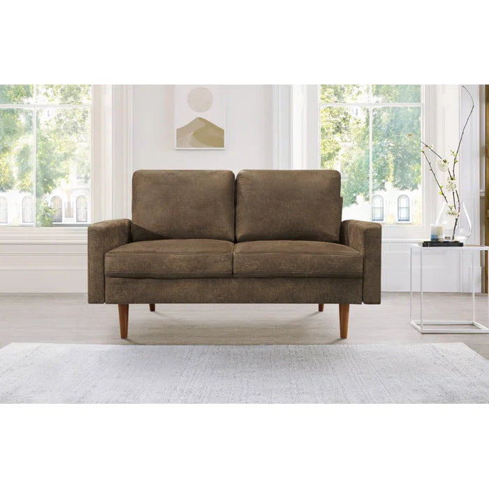 THE CASA ORO® 58'' Upholstered Loveseat Office Modern Style Solid Wood Frame(Dark Brown)