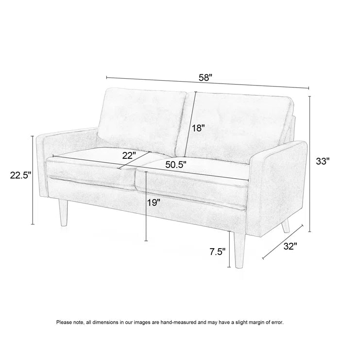 THE CASA ORO® 58'' Upholstered Loveseat Office Modern Style Solid Wood Frame(Dark Brown)