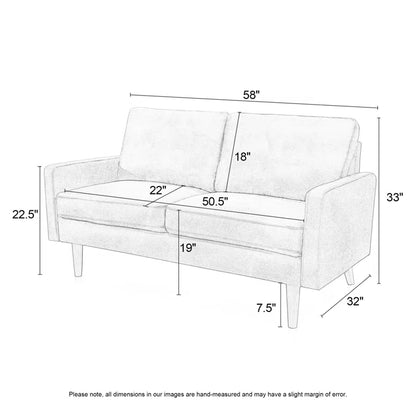 THE CASA ORO® 58'' Upholstered Loveseat Office Modern Style Solid Wood Frame(Dark Brown)