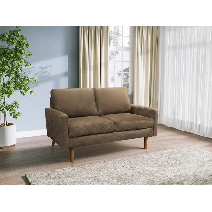 THE CASA ORO® 58'' Upholstered Loveseat Office Modern Style Solid Wood Frame(Dark Brown)