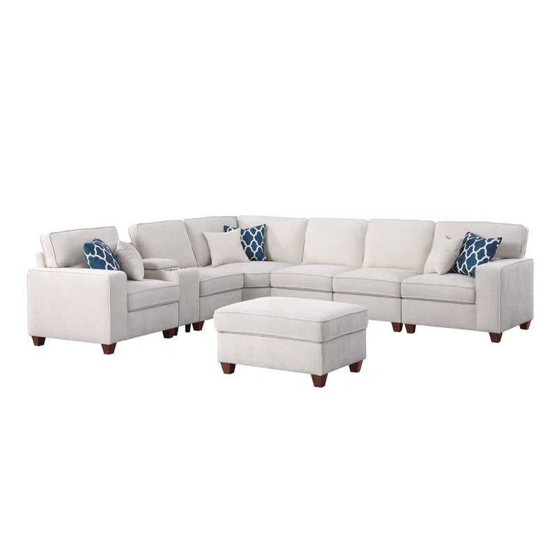 L Shape Sectional Sofa: 6 Seater Upholstered Sectional Sofa (Beige Chenille)