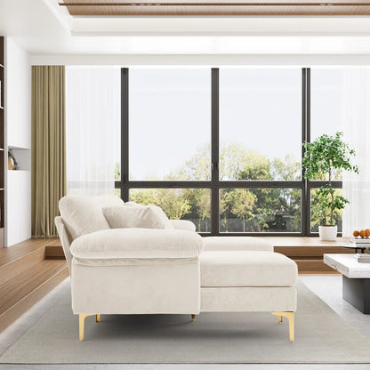 L-Shape Sectional Sofa: 4 - Piece Upholstered Sectional with Ottoman(Beige Velvet)