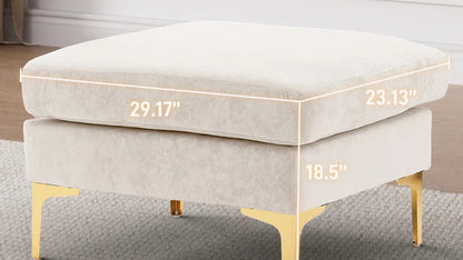 L-Shape Sectional Sofa: 4 - Piece Upholstered Sectional with Ottoman(Beige Velvet)