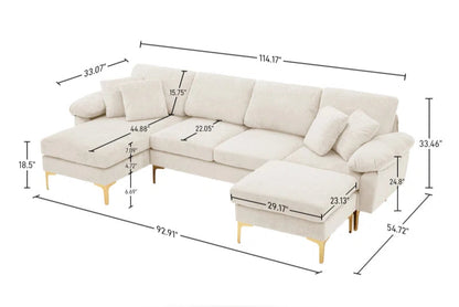 L-Shape Sectional Sofa: 4 - Piece Upholstered Sectional with Ottoman(Beige Velvet)
