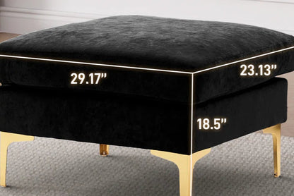 L-Shape Sectional Sofa: 4 - Piece Upholstered Sectional with Ottoman(Black Velvet)