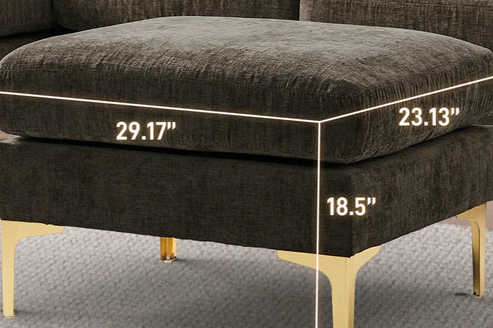 L-Shape Sectional Sofa: 4 - Piece Upholstered Sectional with Ottoman(Brown Chenille)