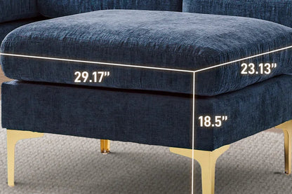 L-Shape Sectional Sofa: 4 - Piece Upholstered Sectional with Ottoman(Dark Blue Chenille)