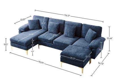 L-Shape Sectional Sofa: 4 - Piece Upholstered Sectional with Ottoman(Dark Blue Chenille)