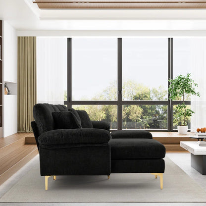 L-Shape Sectional Sofa: 4 - Piece Upholstered Sectional with Ottoman(Ebony Chenille)