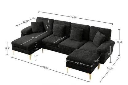 L-Shape Sectional Sofa: 4 - Piece Upholstered Sectional with Ottoman(Ebony Chenille)