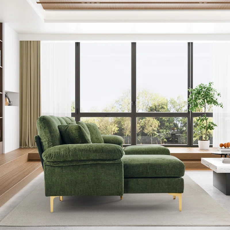 L-Shape Sectional Sofa: 4 - Piece Upholstered Sectional with Ottoman(Grass Green Chenille)