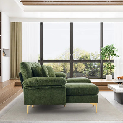 L-Shape Sectional Sofa: 4 - Piece Upholstered Sectional with Ottoman(Grass Green Chenille)