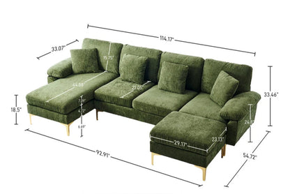 L-Shape Sectional Sofa: 4 - Piece Upholstered Sectional with Ottoman(Grass Green Chenille)