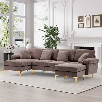 L-Shape Sectional Sofa: 4 - Piece Upholstered Sectional with Ottoman(Gray Velvet)