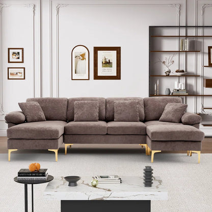 L-Shape Sectional Sofa: 4 - Piece Upholstered Sectional with Ottoman(Gray Velvet)