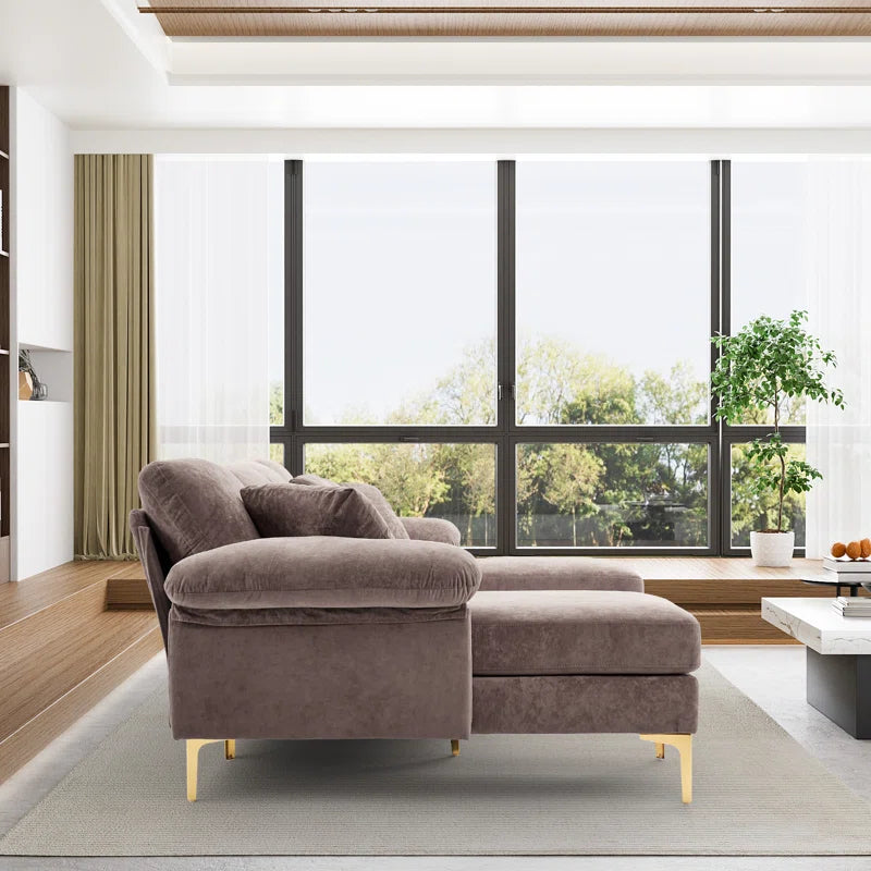 L-Shape Sectional Sofa: 4 - Piece Upholstered Sectional with Ottoman(Gray Velvet)