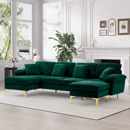 L-Shape Sectional Sofa: 4 - Piece Upholstered Sectional with Ottoman(Green Velvet)